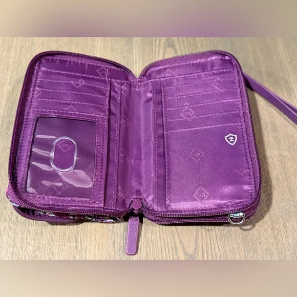 Vera Bradley Purple Floral Patterned Tri Fold Zippered Wallet : Clean - Picture 5 of 12
